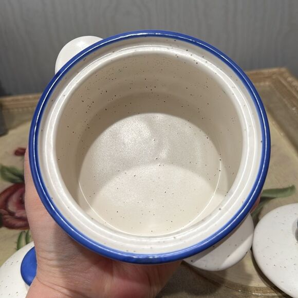 Vintage Set of Two Floral Motif Speckled Stoneware Soup Bowls with Lids Japan - Picture 10 of 16